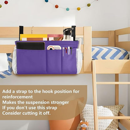 KOPIRIT Dark Purple Bedside Caddy Storage Bag Bedside Organizer for Bunk Bed Headboards College Bedside Shelf Hanging Organizer 6 Pockets with Hooks for Magazine Water Bottle Holder