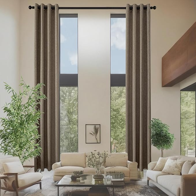 Linen Curtains 166 inch Length 2 Panels for High Ceiling Extra Long Thick Faux Linen Window Drapes Burlap Textured Curtains with Grommet for 2 Story High Living Room (52x166 Dark Coffee)
