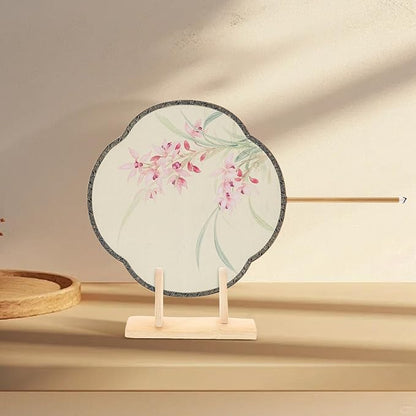 VOSAREA Bamboo Japanese Folding Fan Stand Holder Handheld Fan Display Stand Hand Fan Storage Rack Display Base (Beige)