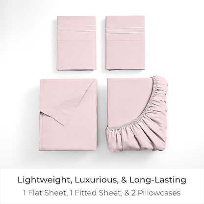 Mellanni Twin XL Sheet Set - 4-Piece Iconic Collection Bedding, (Including 2 Pillowcases), 16-Inch Deep Pocket, Easy Care, Extra Soft, Cooling Sheets, Brushed Microfiber - Blush Pink