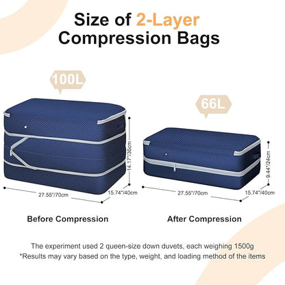 Comforter Storage Bag - Large Capacity Bedding Storage Bags Ultra Space Saving Self Compression Organizer, Washable Compression Bags for Storage Comforter Blanket Duvet, 4-Pack, Navy Blue
