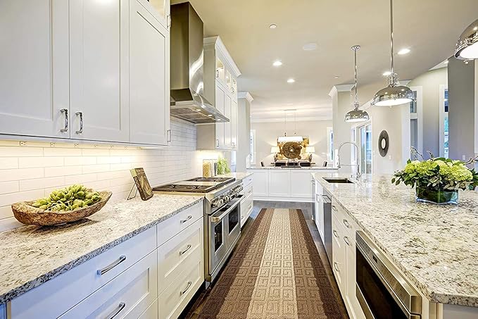 Custom Length Hallway Runner Rug,Slip Resistant,Meander Brown, 26 Inch X 8 feet, Sold and Priced Per Foot