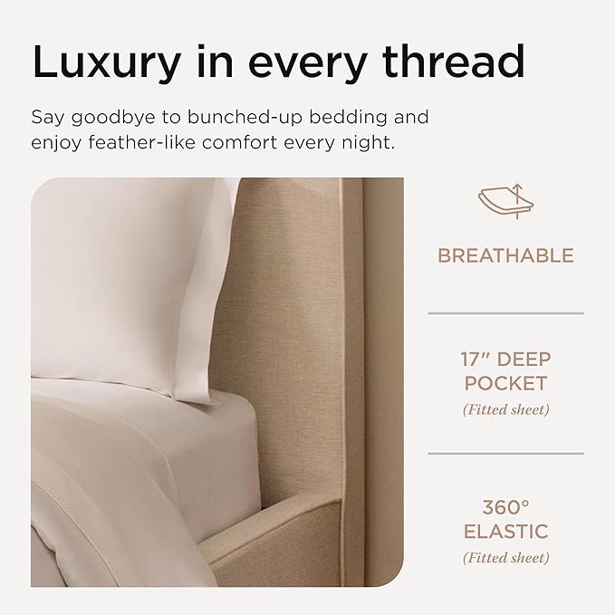 Threadmill Luxury Supima Queen Sheet Set, 1200 Thread Count 100% Cotton Sheets for Queen Size Mattress, 4 Pc Bed Sheets Queen Size Set, 5-Star Hotel Quality White Queen Sheets Elasticized Deep Pocket
