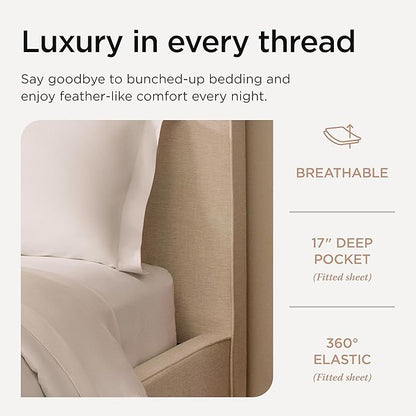 Threadmill Supima Cotton Sheets, 1200 Thread Count 100% Cotton Sheets for Cal King Size Bed, 4 Pc White Cal King Bed Sheets Set, 5-Star Hotel Quality with Elasticized Deep Pocket King