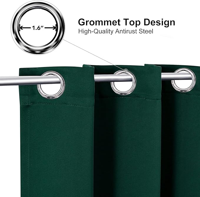 ChrisDowa Grommet Blackout Curtains for Bedroom and Living Room - 2 Panels Set Thermal Insulated Room Darkening Curtains (Forest Green, 52W x 84L)