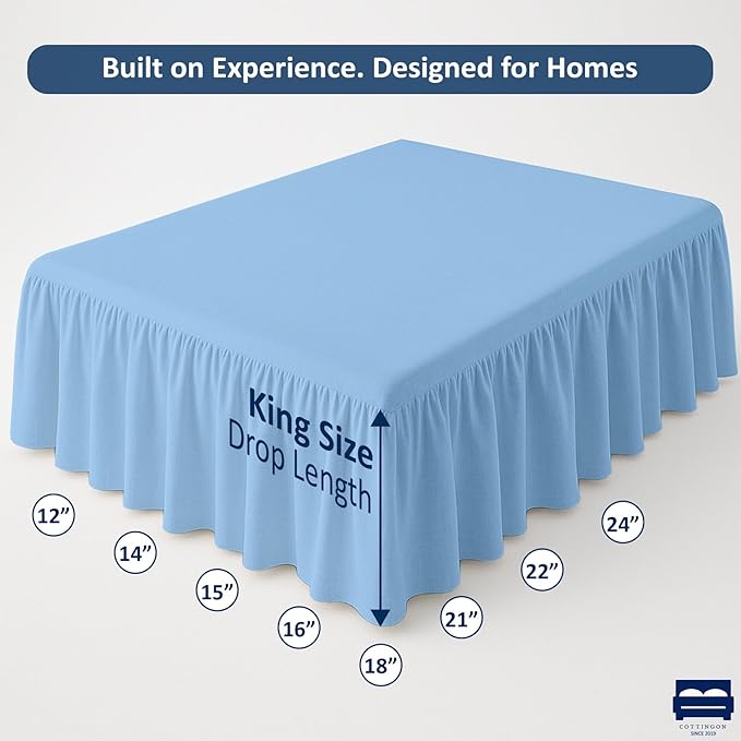 Cottingon Bed Skirt King 12" Drop with Split Corners, 100% Microfiber Soft and Stylish, Dust Ruffle with Platform, Light Blue