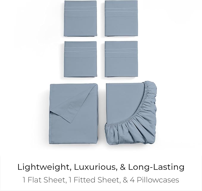 Mellanni Full Sheet Set - 6-Piece Iconic Collection Bedding, (Including 4 Pillowcases), 16-Inch Deep Pocket, Easy Care, Extra Soft, Cooling Sheets, Brushed Microfiber - Blue Hydrangea
