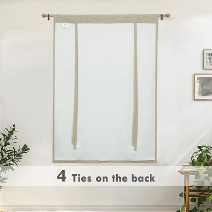 DriftAway Double Layer Linen Blackout Tie Up Curtains Thermal Insulated Fully Lined Balloon Roman Shade Bathroom Window Adjustable Rod Pocket for Small Window 39 Inch by 55 Inch Light Khaki Linen