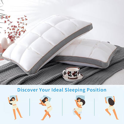 YOUR MOON Soft Pillow King for Sleeping, Super Soft Support Down Alternative Pillow, 100% Cotton Shell Luxury Comfy Fluffy Bed Pillows for Sleep(White)