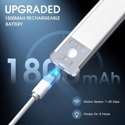 10inch Under Cabinet Lighting with 3 Color Temps, 2 Pack Rechargeable Motion Sensor Light Indoor, 5 Levels Dimmable Magnetic Closet Lights, Wireless Under Counter Lights for Kitchen, Stairs