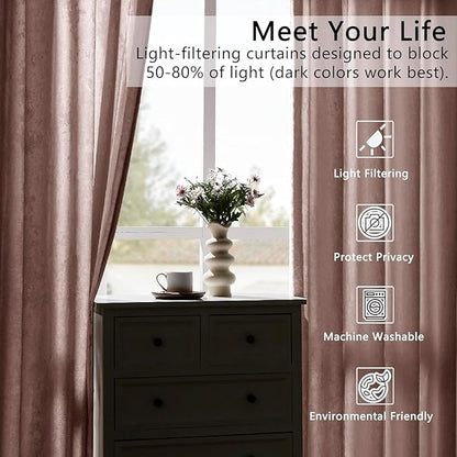 SMILETIME Pink Crushed Velvet Curtains 52x108 inch Luxurious Thermal Insulated Soundproof Drapes for Living Room Bedroom Office Soft and Durable Light-Filtering Window Treatments, 2 Panels