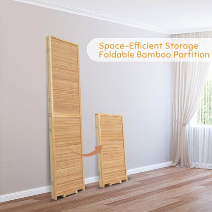 Bamboo Room Divider Folding Privacy Screens, Wall Divider for Room Separation, Portable Room Partitions and Dividers, 5.6FT Bamboo Mesh Woven Room Divider Panel (Brown, 4 Panel)