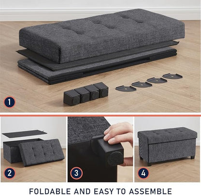Ornavo Home 30 Inch Storage Ottoman, Large Storage Bench, Ottoman with Storage with Legs, Foot Rest Stool, Bedroom Bench - Dark Gray