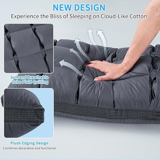 YOUR MOON Soft Pillow Standard for Sleeping, Super Soft Support Down Alternative Pillow, 100% Cotton Shell Luxury Comfy Fluffy Bed Pillows for Sleep(Gray)