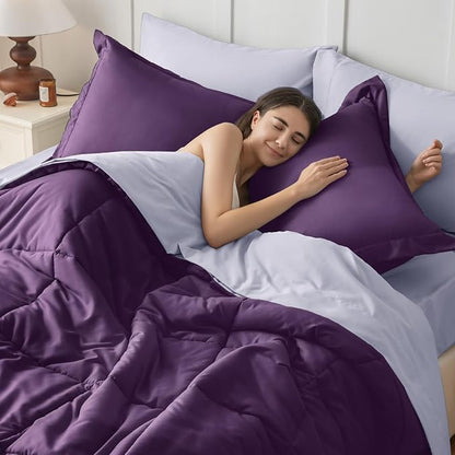 JOLLYVOGUE Full Comforter Set, Ultra-Soft Bed in a Bag Full Size 7 Pieces, Oeko-TEX Certified Bedding Set with Down Alternative Comforter, Sheets, Pillowcases & Shams, Purple & Lavender