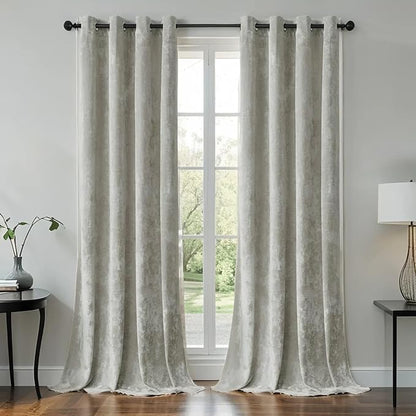 Silver Grey Crushed Velvet Curtains 52x90 inch Luxurious Thermal Insulated Soundproof Drapes for Living Room Bedroom Office Soft and Durable Light-Filtering Window Treatments, 2 Panels