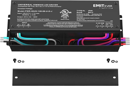 EMITEVER 120W Dimmable LED Driver, 24V Triac Dimmable Power Supply, AC to DC Transformer for LED Light, Compatible with Lutron and Leviton Dimmer, Waterproof IP67 and UL Listed