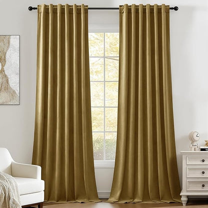 AUSSPVOCT Brown Velvet Curtains 84 Inches for Living Room, Elegant Sound Reducing Thermal Insulated Drapes Room Darkening Luxury Blackout Curtain for Bedroom, Back Tab Rod Pocket, Goldbrown, 2 Panels
