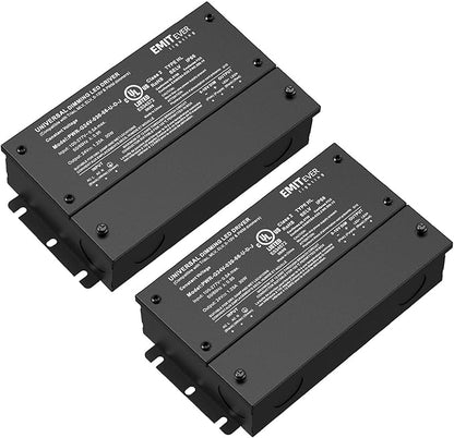 EMITEVER Dimmable Led Driver, 2 Packs 30W AC 110V-277V to DC 24V Transformer, 5-in-1 Dimming: ELV/MLV/TRIAC / 0-10V / 1-10V / 10V PWM/Potentiometer, Waterproof IP67 and UL Listed
