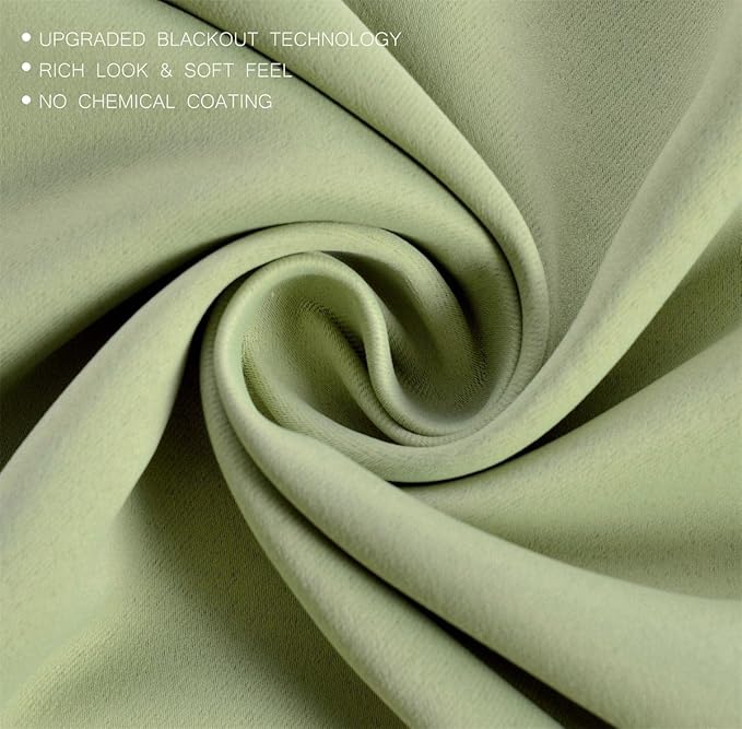 MIUCO 1 Pair Thermal Insulated Grommet 52-Inch-by-84-Inch Blackout Window Curtain Panels with 2 Tie Backs, Sage