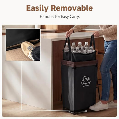 StorageWorks Recycling Bin with Lid, 29Gal Large Recycling Bin for Kitchen, Indoor Recycling Bins with 2 Reusable Washable Bags for Bottles and Cans, Steel Frame Fabric Sorter, 110L, Black