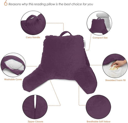 Nestl Reading Pillow for Kids & Teens with Shredded Memory Foam, Backrest Pillows for Reading, Watching, and Gaming, Use on The Couch, Bed, or Floor, Adjustable Support with Washable Cover Purple