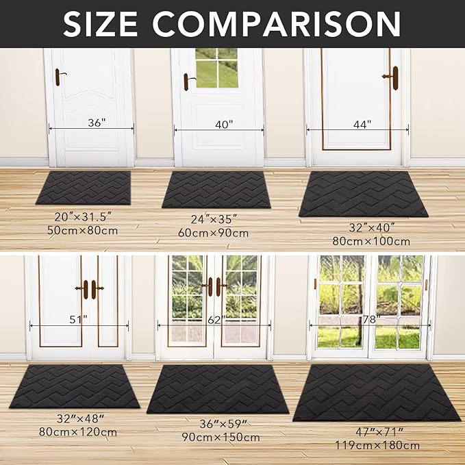 hicorfe Front Door Mat Indoor Entrance,20"x31.5" Absorbent Dirt Resist Welcome Door Mats,Stain and Fade Resistant,Non Slip Backing Entry Mat Doormat for Entryway(Charcoal)