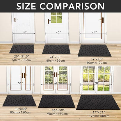 hicorfe Front Door Mat Outside Entrance,24"x35" Absorbent Muddy Dirt Resist Welcome Door Mats Outdoor Indoor,Stain and Fade Resistant,Non Slip Backing Entry Mat Doormat for Entryway (Charcoal)