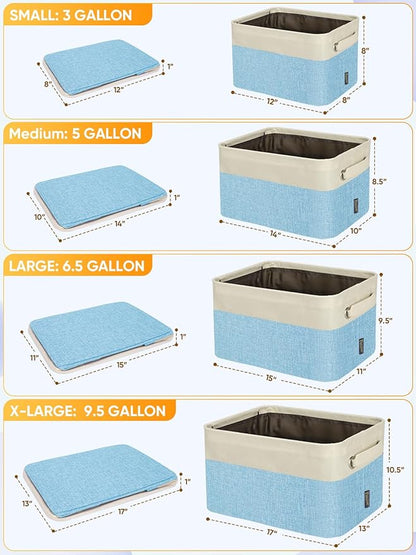 BALEINE 1 Pack Fabric Storage Bins for Shelves, Linen Storage Baskets for Organizing, Decorative Closet Bins for Clothes, Home (Skyblue, 14''x10''x8.5'')