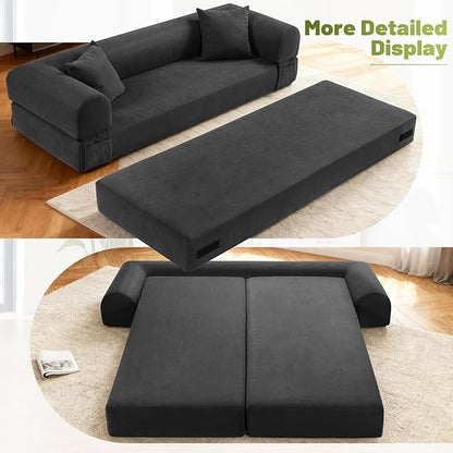 Convertible Sofa Bed,80" Folding Sleeper Sofa Bed Queen with Pillows & Storage,Corduroy Pull Out Couch Boneless Couches for Living Room,Compressed Couch in a Box,Deep Gray