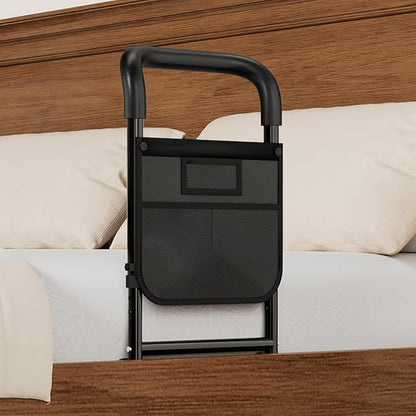 HOMEAL Bed Rails for Elderly Adults Safety - Adjustable Bedside Assist Rails for Seniors, Adult Bed Cane with Non-Slip Handle, Motion Light & Fixing Strap, Fit Standard & Adjustable Bed (Black)