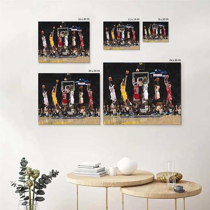 Basketball Legends Canvas Wall Art Print Poster, Iconic Sports Stars Shooting Inspirational Picture, Motivational Photography Wall Decor for Gym Dorm Home Office Living Room Bedroom, Framed 8x10inch