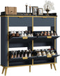 Fluted Shoe Cabinet Storage, Modern Slim Shoe Organizer Cabinet with 4 Flip Drawers & 2 Drawers, Wooden Freestanding Shoe Rack Cabinets for Entryway, Foyer, Hallway, Navy Blue