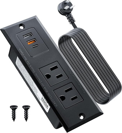 DOACE Recessed Power Strip with USB C Fast Charging Conference Recessed Outlet,Space-Saver for Furniture Side Table,2 AC Outlets,3 USB Ports,6ft Cord, for Home