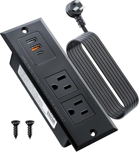 DOACE Recessed Power Strip with USB C Fast Charging Conference Recessed Outlet,Space-Saver for Furniture Side Table,2 AC Outlets,3 USB Ports,6ft Cord, for Home