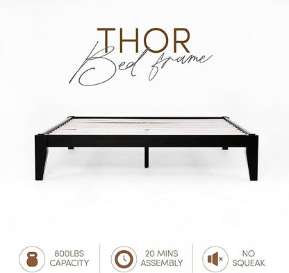 Thor Premium Solid Wood Bed Frame Twin XL, Platform Bed, Japanese Joinery Bed Frame, Wood Slat Support, No Box Spring Needed, Easy Assembly, Minimalist & Modern Style (Midnight Charcoal)