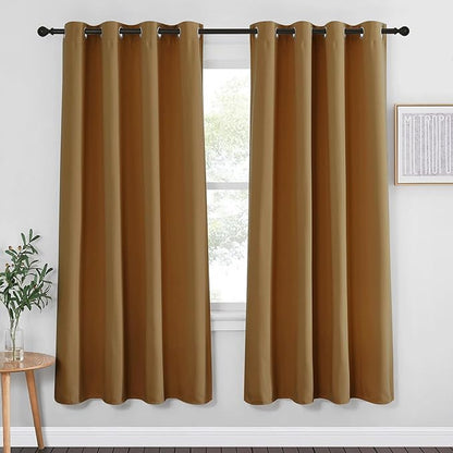 NICETOWN Blackout Curtain Drape 72 inch Long - Grommet Noise Reducing Thermal Insulated Modern Window Treatments for Bedroom Living Room (1 Panel, 52 x 72 Inch, Gold Brown)