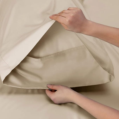 Bedsure Cooling Sheets Twin XL, Rayon Derived from Bamboo, Breathable & Soft Twin XL Sheet Sets, Deep Pocket Up to 16 Inches, Hotel Luxury Silky Dorm Bedding for Hot Sleepers, Beige