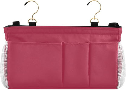 KOPIRIT Strawberry Red Bedside Caddy Storage Bag Bedside Organizer for College Dorm Top Bunk Bed Organizer Caddy Hanging Shelf 6 Pockets with Hooks for Glasses Book Tablet Holder