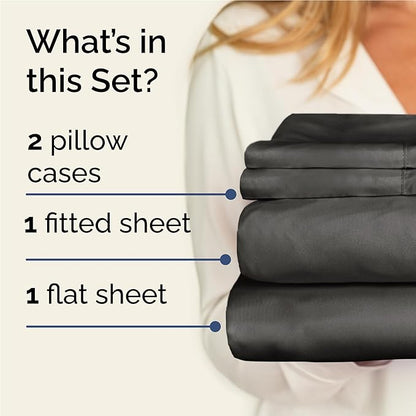 Twin XL 4 Piece Sheet Set - Cooling, Comfy & Breathable - Hotel Luxury Bedding, Includes Fitted Sheet for Women, Men, Kids & Teens - 1 Flat, 1 Fitted Sheet, 2 Pillowcases with Deep Pockets - Charcoal