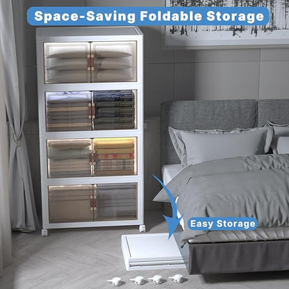 Extra Large Stackable Storage Bins with Lids&Wheels,660QT-165QT/41GAL*4Pack Collapsible Container Closet Organizers,Plastic Stackable Storage drawers for bedroom Dorm