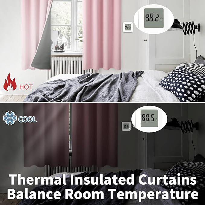 BGment Baby Pink 100% Blackout Curtains for Nursery Bedroom 72 Inch Length 2 Panels, Thermal Insulated Full Light Blocking Grommet Noise Cancelling Window Curtains for Girls Room, 52 Inch Wide Each