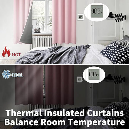 BGment Baby Pink 100% Blackout Curtains for Nursery Bedroom 63 Inch Length 2 Panels, Thermal Insulated Full Light Blocking Grommet Noise Cancelling Window Curtains for Girls Room, 38 Inch Wide Each