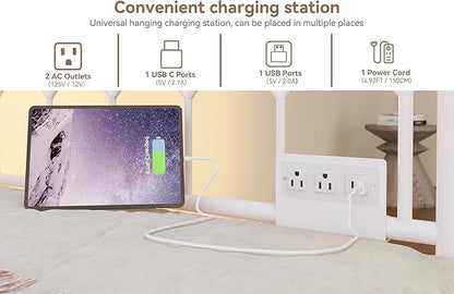 GarveeHome Daybed with Trundle, Metal Twin Trundle Bed with Charging Station & LED Lights, Sofa Beds Frame with Pull Out Bed for Living Room, Guest Room, Apartment, Small Spaces, White