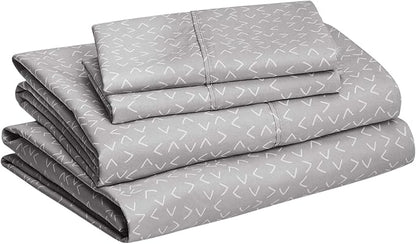 Amazon Basics Lightweight Super Soft Easy Care Microfiber 4 Piece Bed Sheet Set With 14-inch Deep Pockets - King, Grey Arrows,Printed