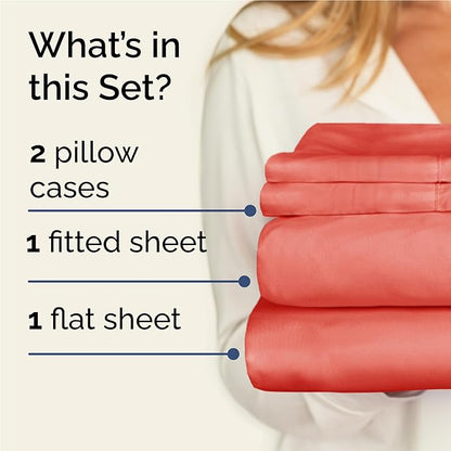 Twin XL 4 Piece Sheet Set - Cooling, Comfy & Breathable - Hotel Luxury Bedding, Includes Fitted Sheet for Women, Men, Kids and Teens - 1 Flat, 1 Fitted Sheet, 2 Pillowcases with Deep Pockets - Coral