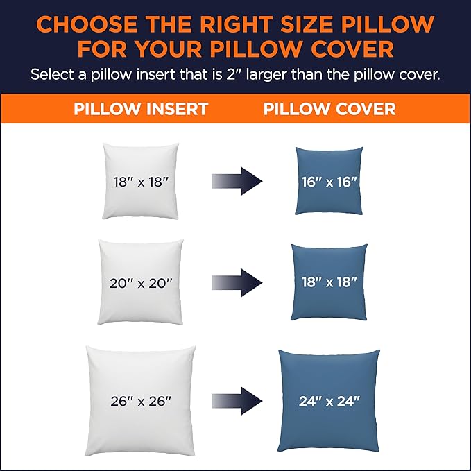 Amazon Basics Square Hypoallergenic Pillow Insert, Sofa Bed Couch Decorative Stuffer, 18", 4 Pack