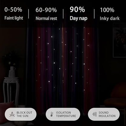 XiDi Dream Star Blackout Curtains for Kids Rooms Girl Princess Curtain for Daughter Bedroom Window (Grey Pink Purple, W52 X L63)