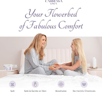 Carressa Linen Luxury Egyptian Cotton Queen Printed Sheet Set - 600 Thread Count Extra Long Staple 4 PC Set, Blossom Azure Queen Printed Sheets, Soft, Cooling Sheets Upto 18 in Deep Pocket
