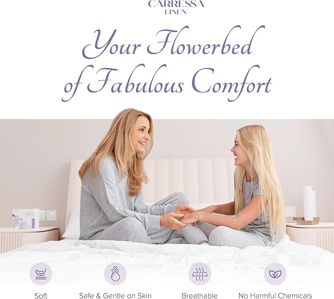 Carressa Linen Luxury Egyptian Cotton King Printed Sheet Set - 600 Thread Count Extra Long Staple 4 PC Set, Blossom Azure King Printed Sheets, Soft, Cooling Sateen Weave Sheets Upto 18 in Deep Pocket
